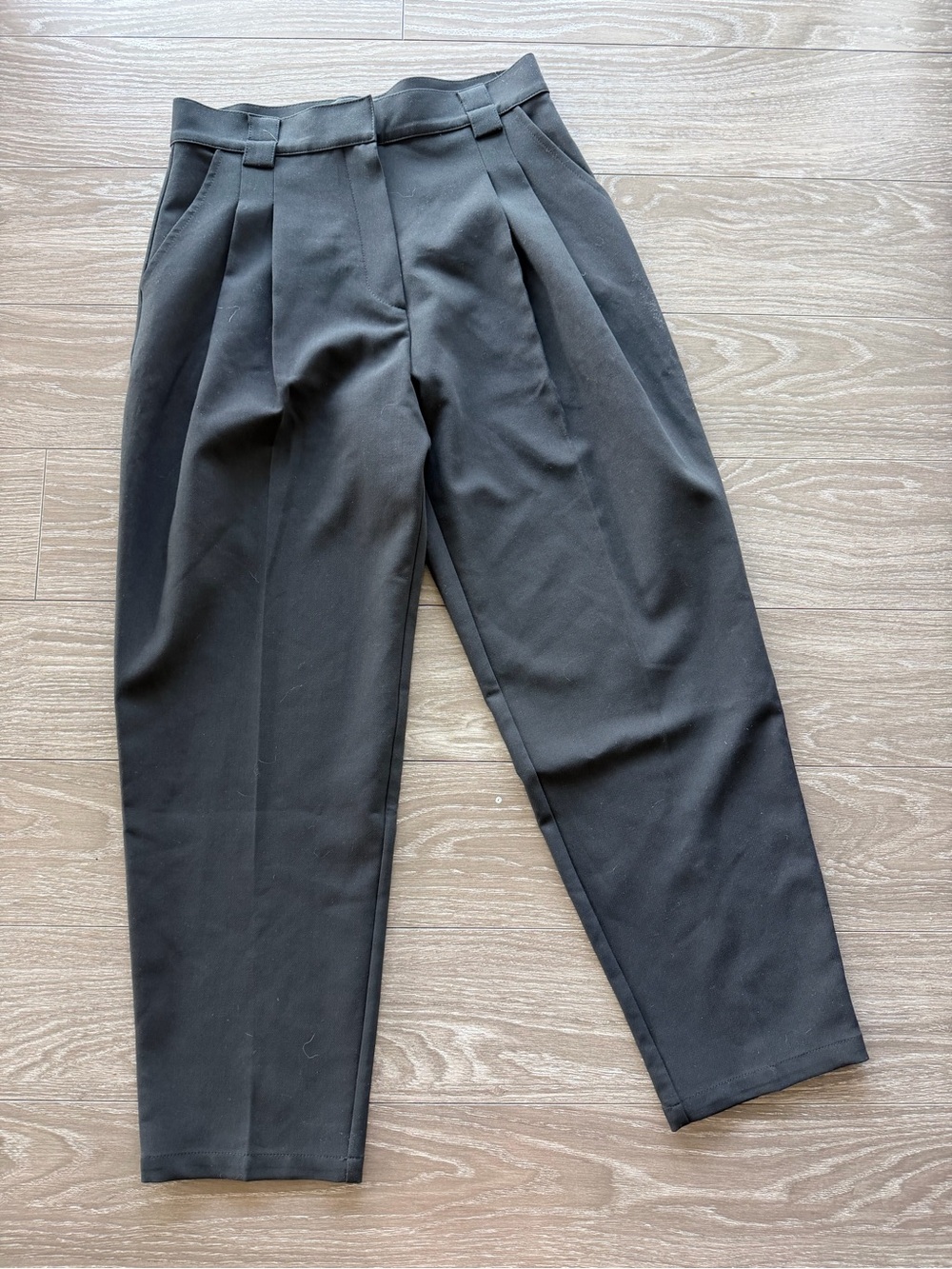 High-Waist Black Pleated Tapered Trousers for Women